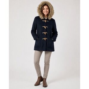 American Eagle Outfitters Duffel Coat Womens Large Navy Blue Wool Flannel Lined